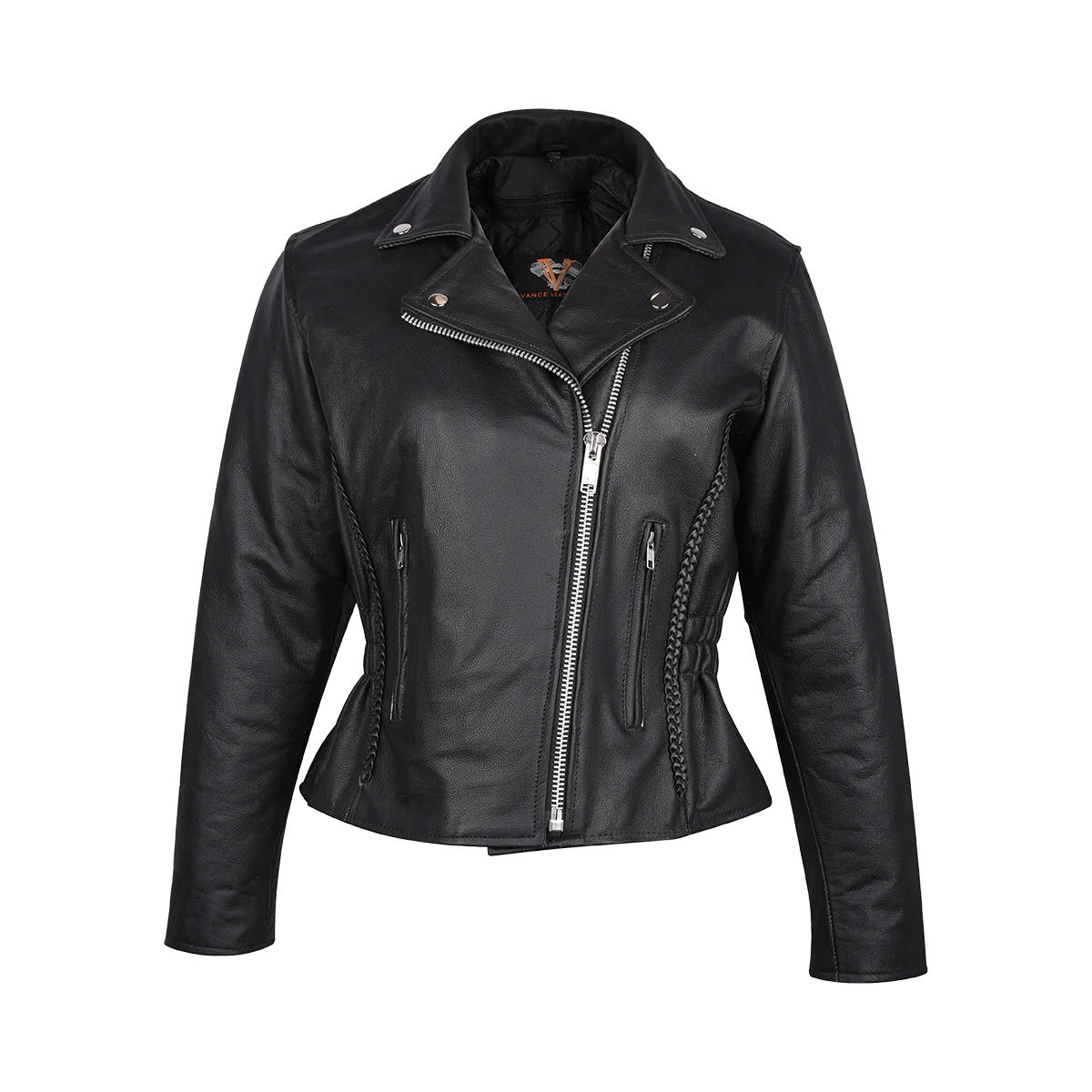 Ladies Premium Cowhide Braid and Stud Motorcycle Leather Jacket