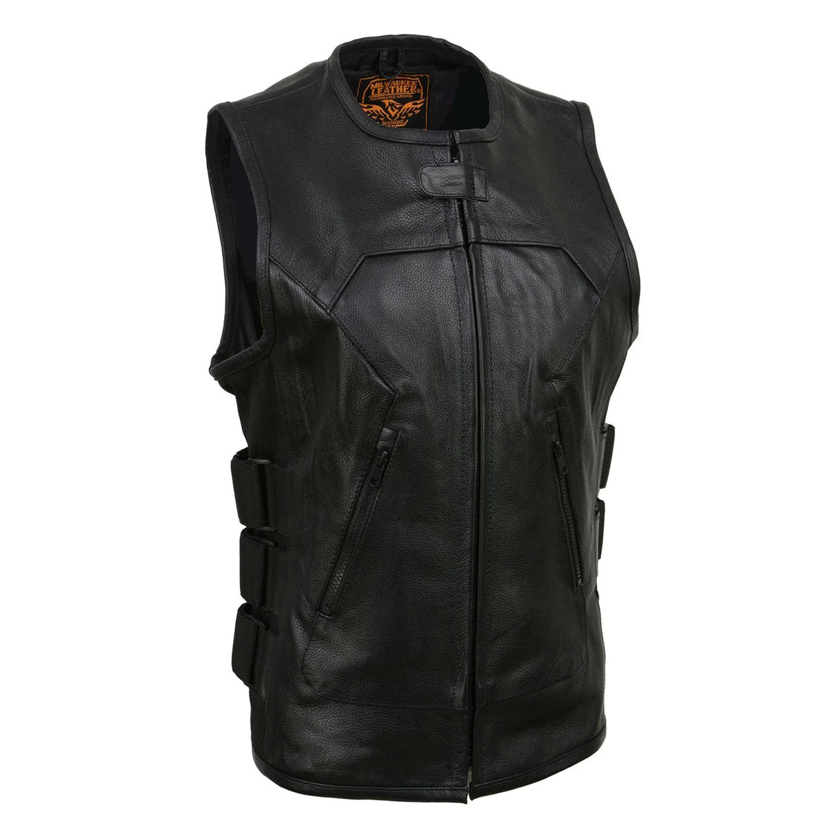 Women's 'Basher' Black SWAT Style Club Style Motorcycle Leather Vest