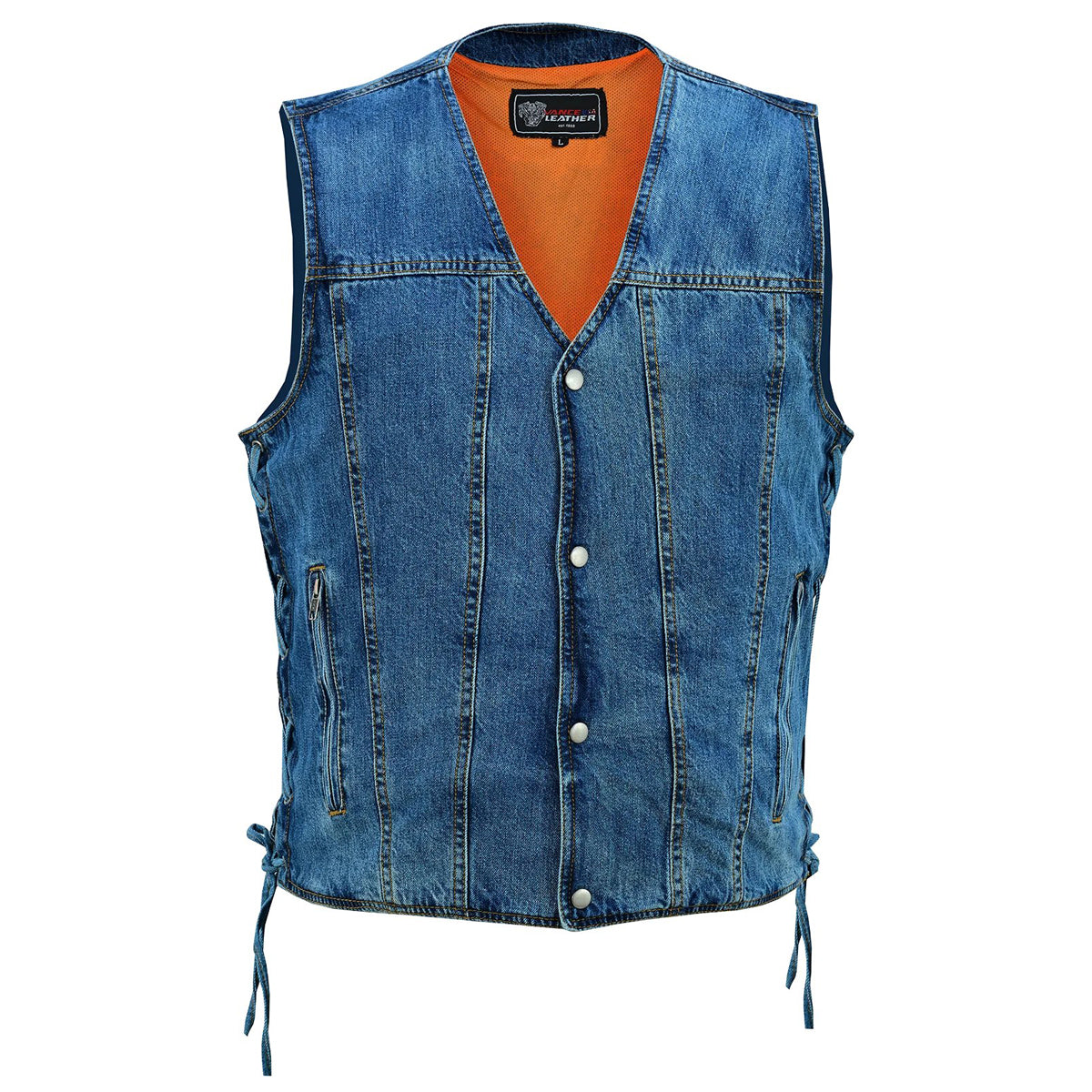 Men's Blue V-Neck Denim Vest for Motorcycle Riders