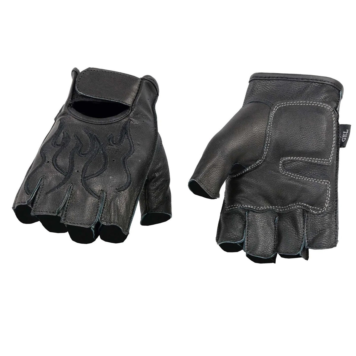 Padded Palm Hard Knuckle Black Leather Fingerless Gloves #G952K - Jamin  Leather®