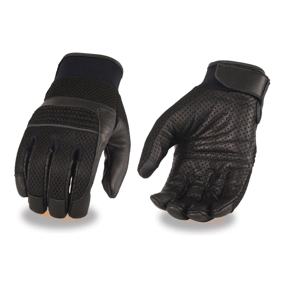 Men's Black Leather i-Touch Screen Compatible Mesh Racing Motorcycle Hand Gloves W/ Reflector