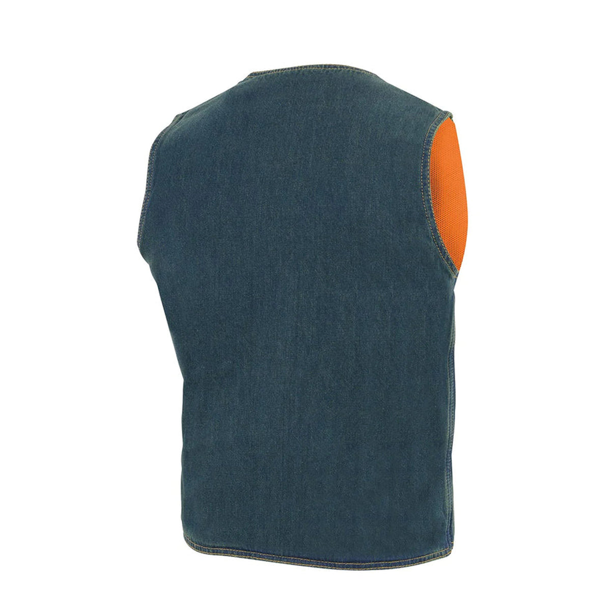 Men's Blue Denim Classic Snap Front Biker Vest