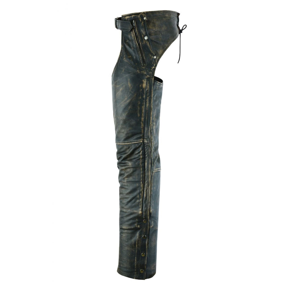 Mens Distressed Brown Leather Motorcycle Chaps