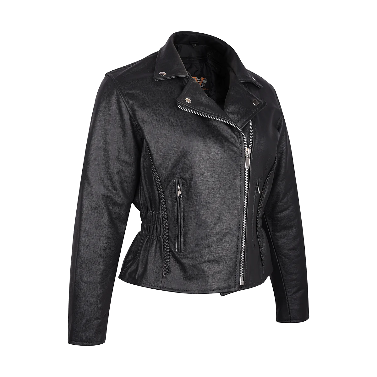 Ladies Premium Cowhide Braid and Stud Motorcycle Leather Jacket