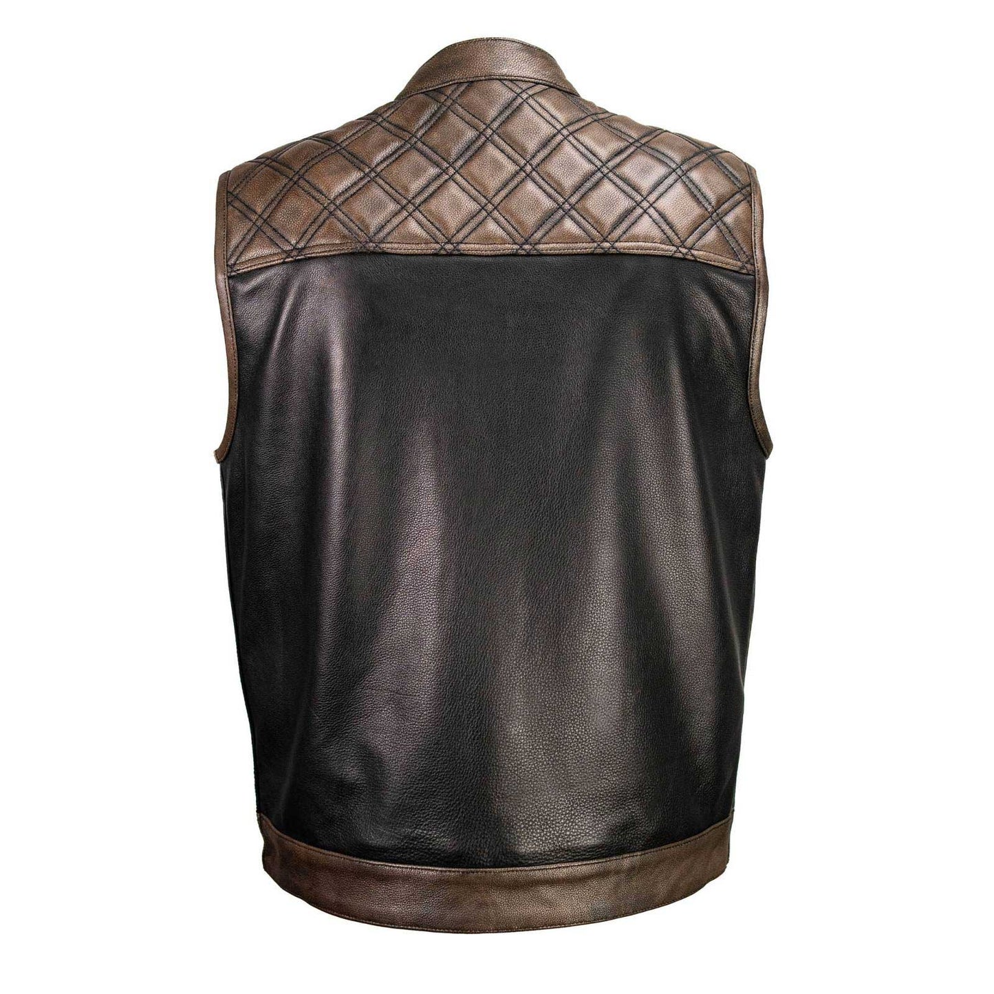 Men’s Black & Brown Paisley Lined Leather Vest – Premium Genuine Leather w/ Accent Stitching & Armhole Trim
