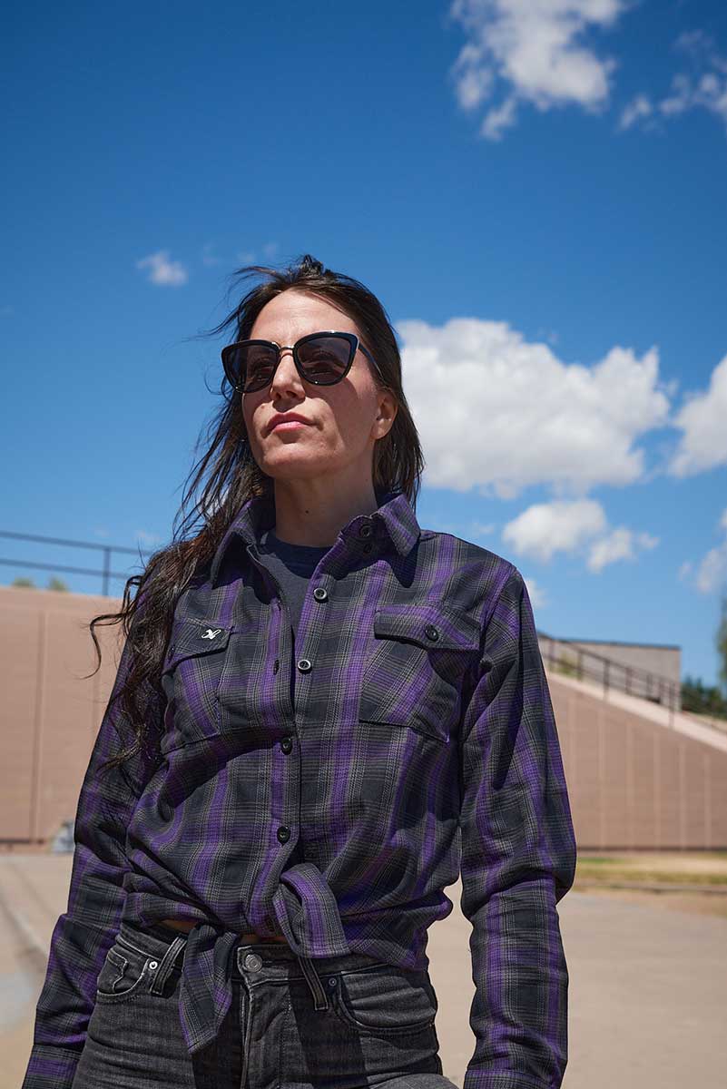 Women's Casual Black with Purple Long Sleeve Casual Cotton Flannel Shirt