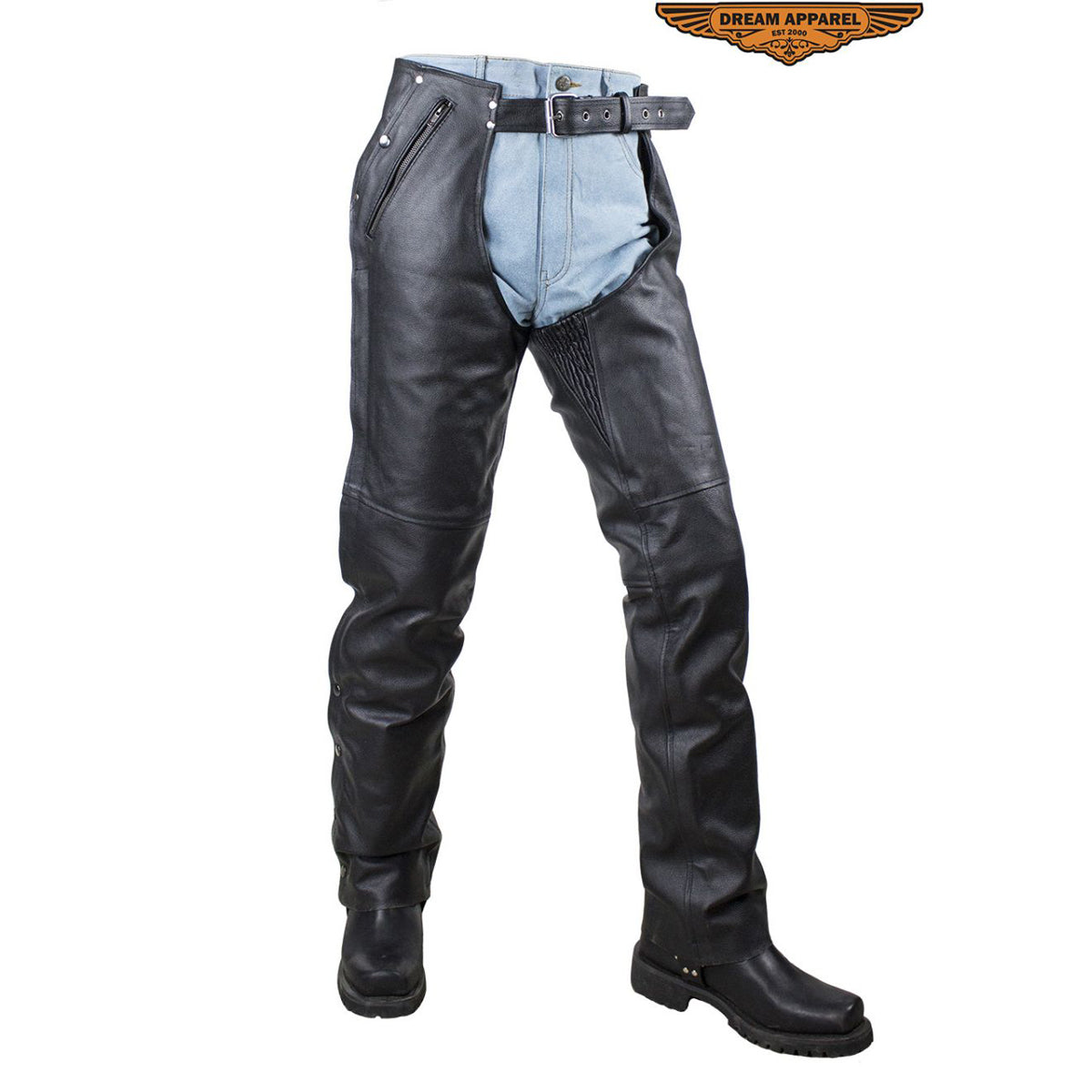 Black Multi-Pocket Premium Cowhide Leather Chaps