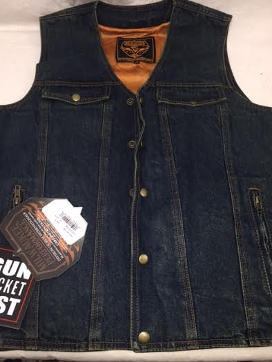 Men's Blue Side Lace Denim Vest with Chest Pockets