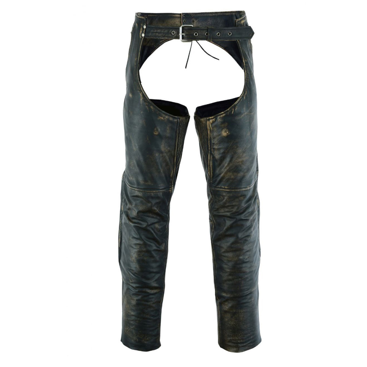 Mens Distressed Brown Leather Motorcycle Chaps