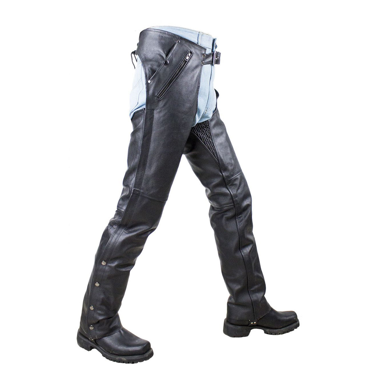 Black Multi-Pocket Premium Cowhide Leather Chaps