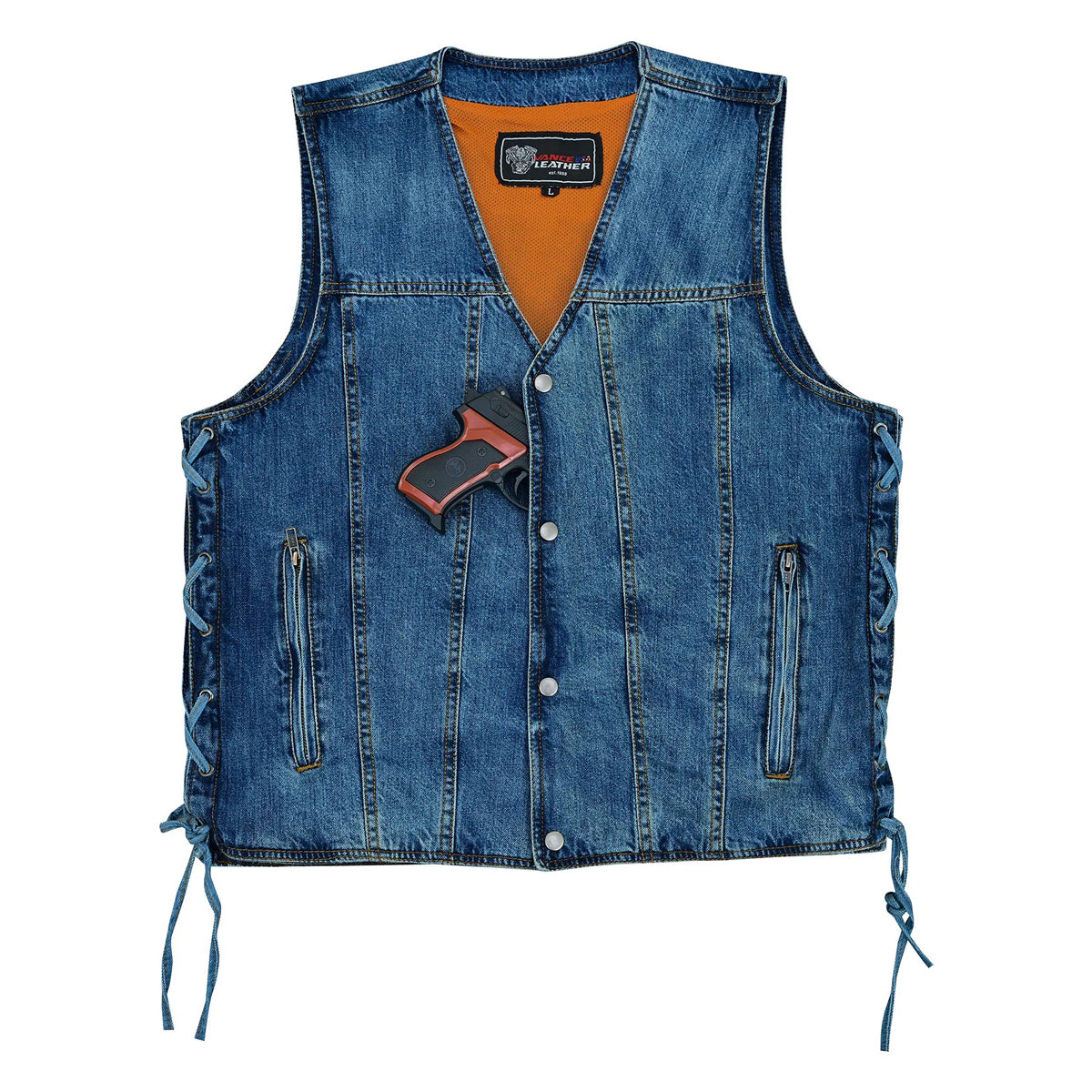 Men's Blue V-Neck Denim Vest for Motorcycle Riders