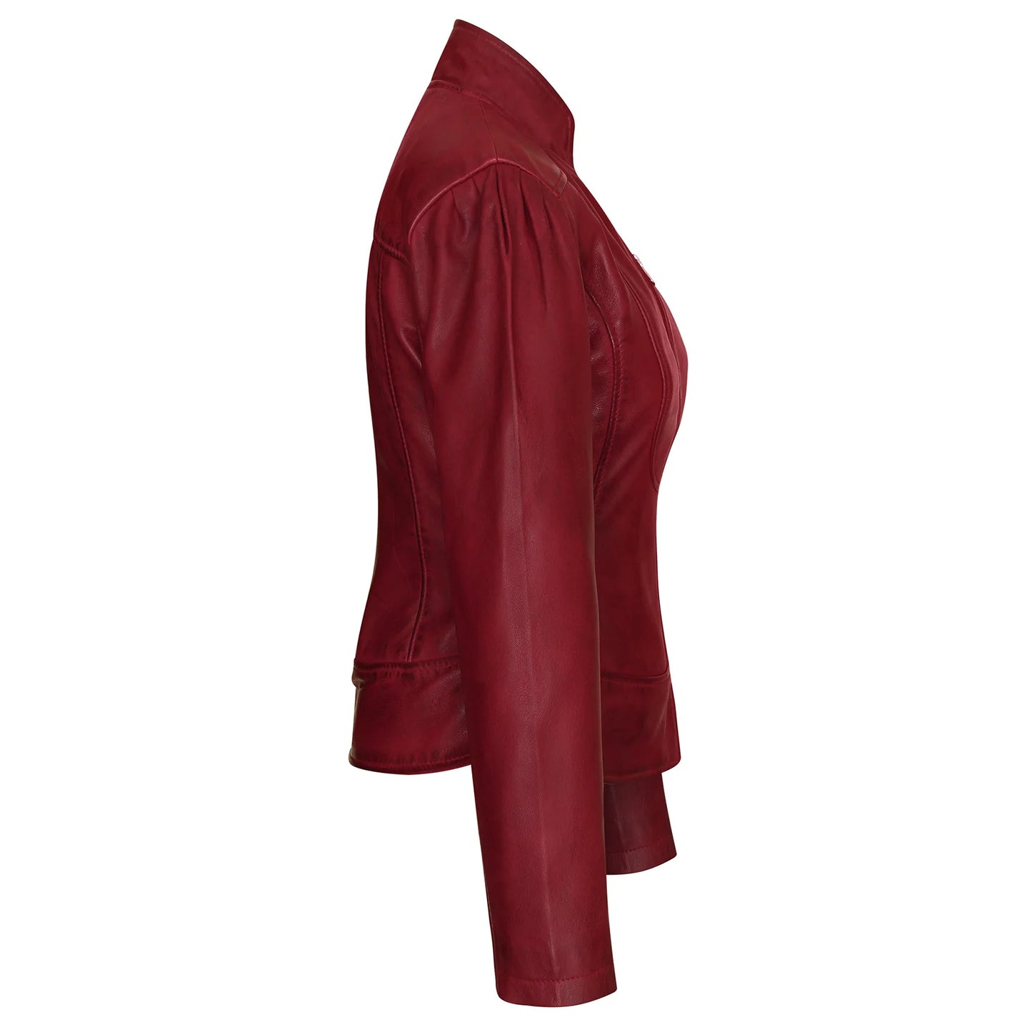 Ladies Premium Soft Lightweight Burgundy Fitted Leather Jacket