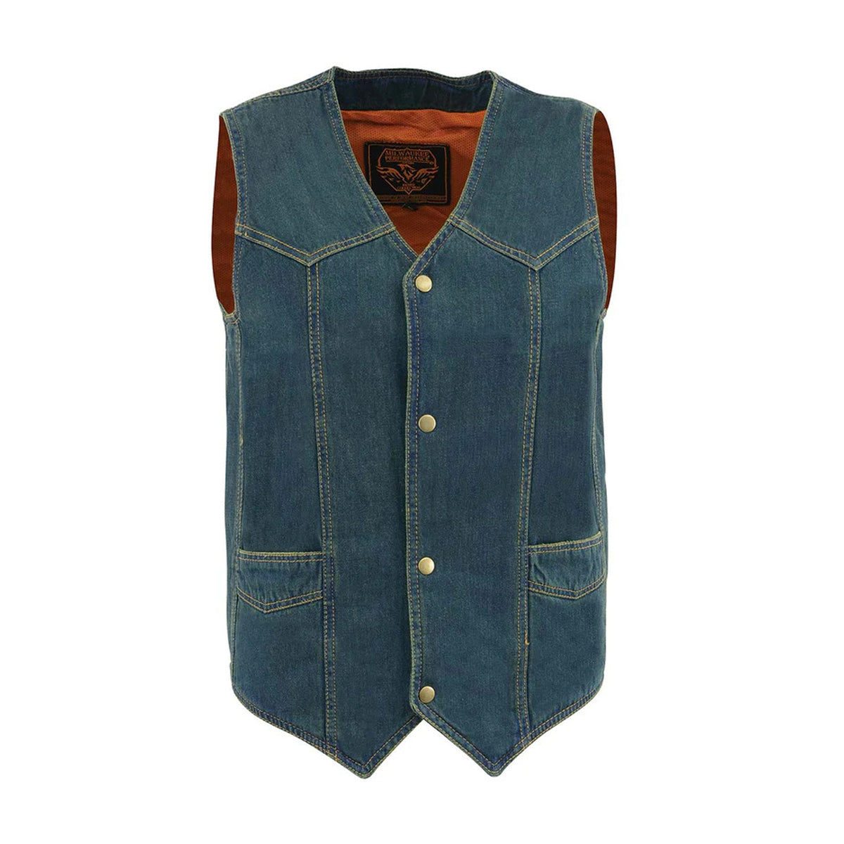 Men's Blue Denim Classic Snap Front Biker Vest