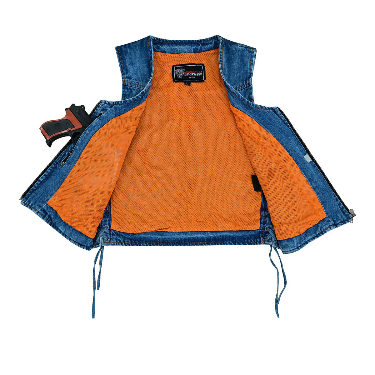 Women's Blue Denim V Neck Vest with Zipper & side laces