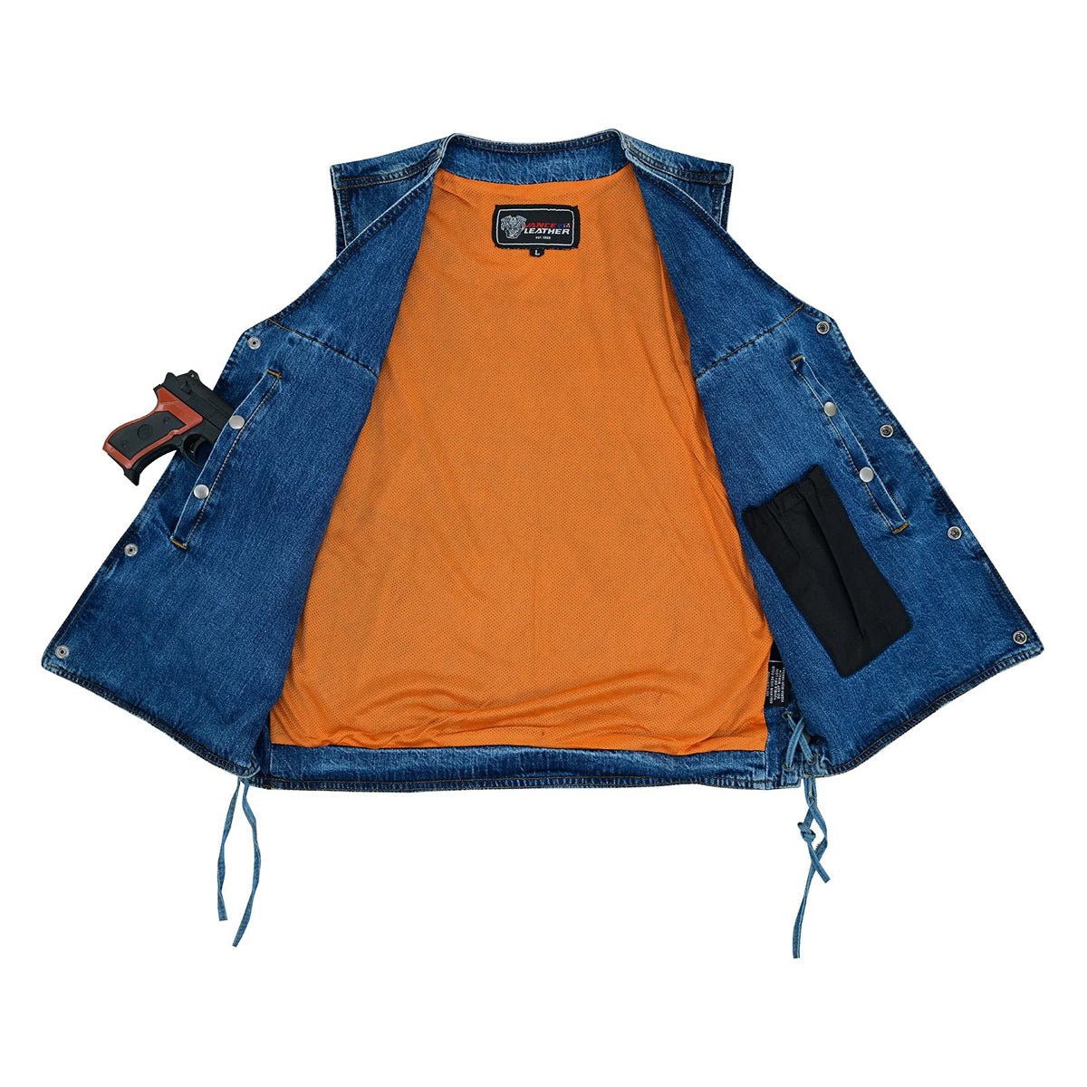 Men's Blue V-Neck Denim Vest for Motorcycle Riders