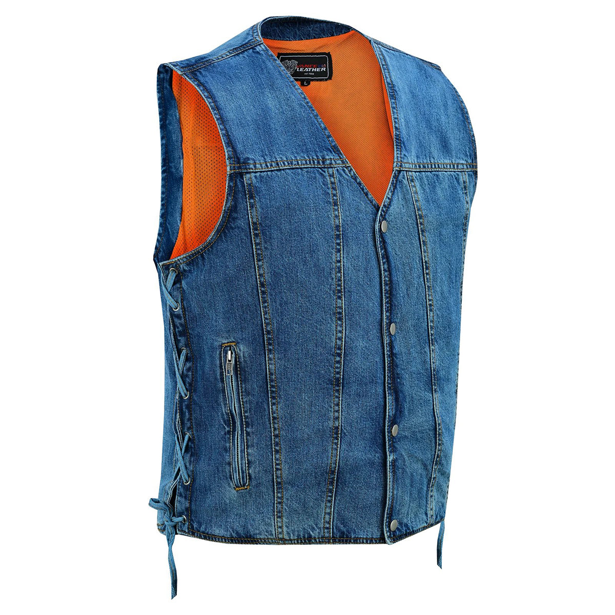 Men's Blue V-Neck Denim Vest for Motorcycle Riders