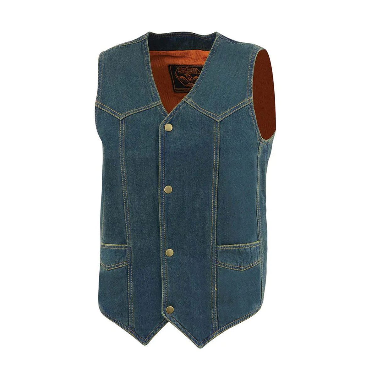 Men's Blue Denim Classic Snap Front Biker Vest