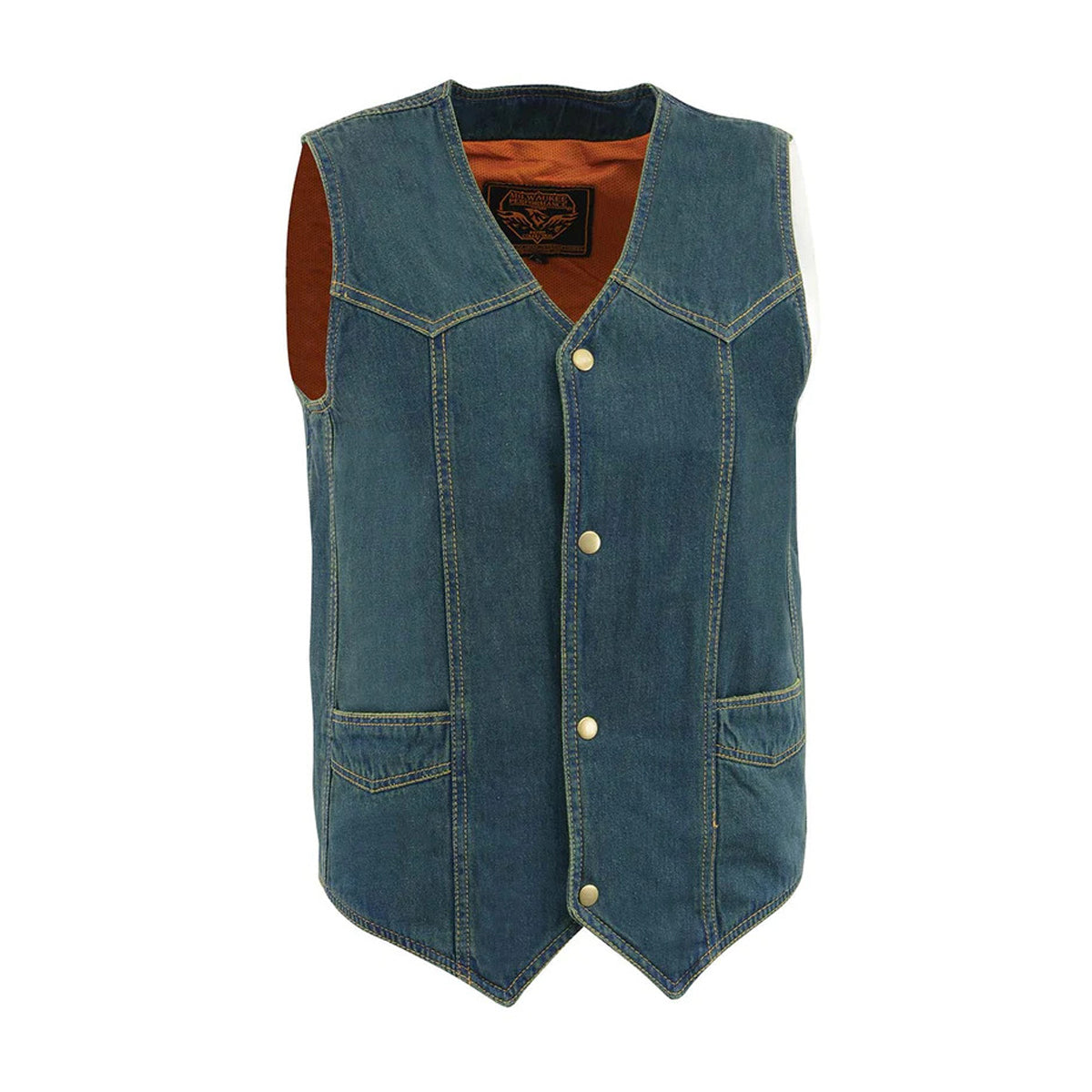 Men's Blue Denim Classic Snap Front Biker Vest