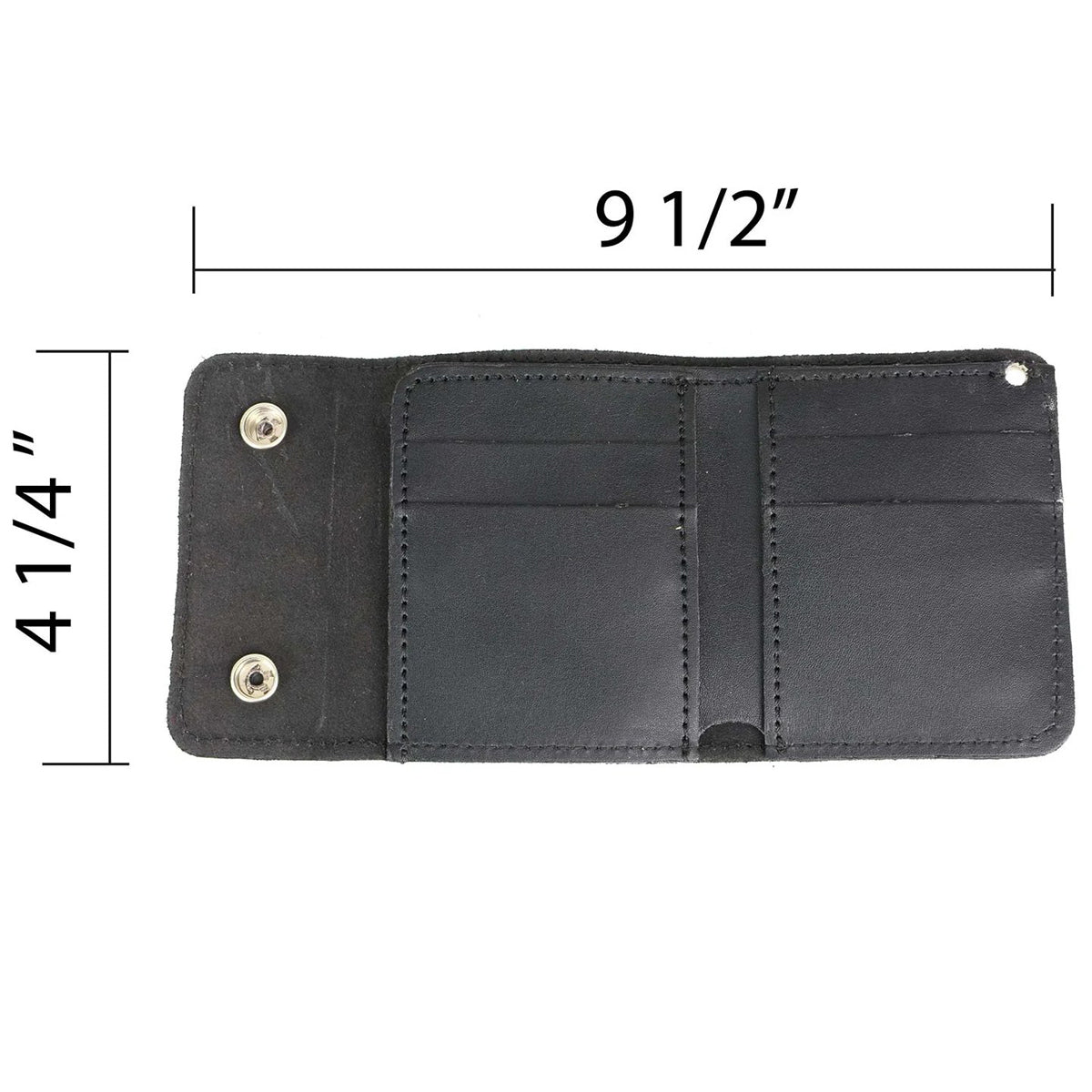 Men's 4” Leather Biker Tr-Fold Wallet w/Buffalo Nickel Snaps Wallet w/ Anti-Theft Stainless Steel Chain