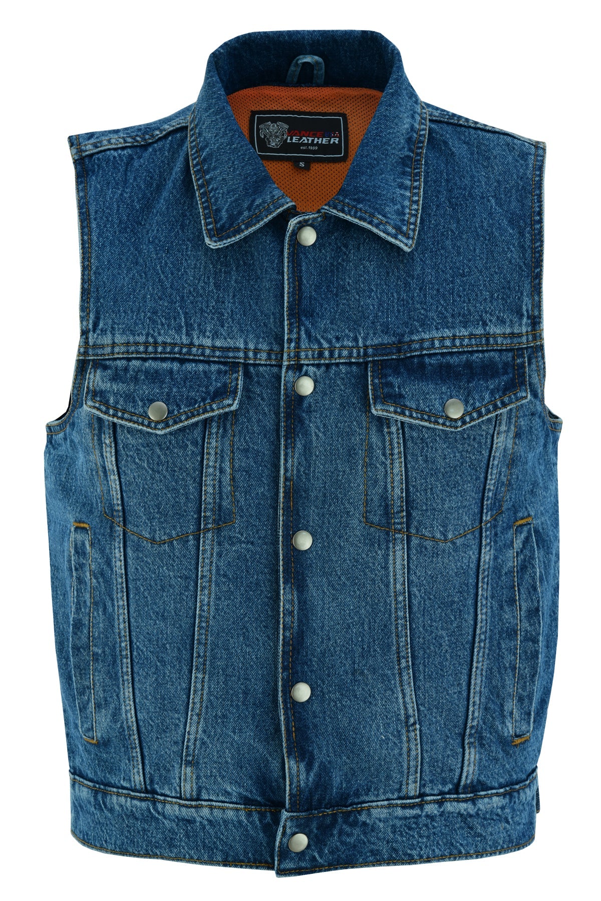 Men's Blue Denim Vest with Collar