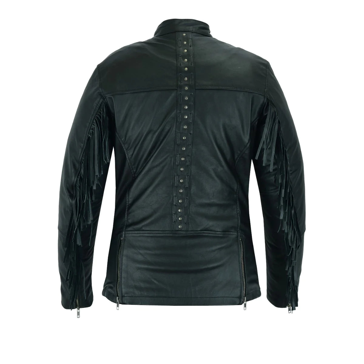 High Mileage Ladies Black Fringe and Rivet Leather Jacket