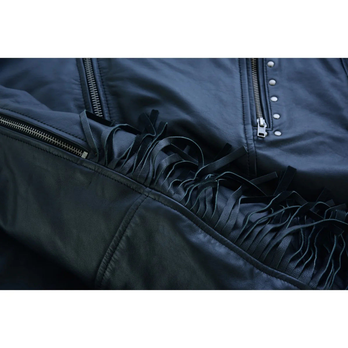 High Mileage Ladies Black Fringe and Rivet Leather Jacket