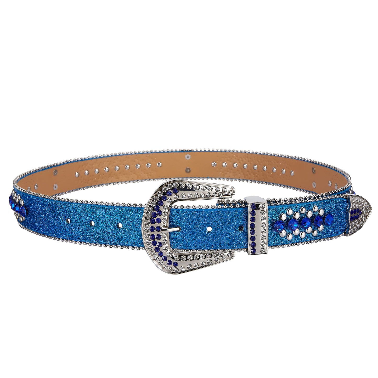 Premium Strap Men Women Western Fashion Blue Bling Bling Rhinestones Diamond Belt