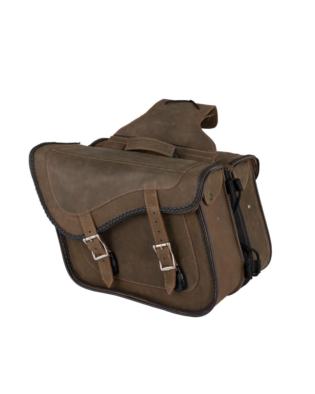 Motorcycle Genuine Brown Leather Saddlebag with Gun Holsters