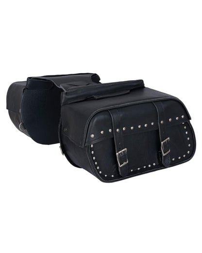Black Motorcycle Leather Saddlebags with Studs