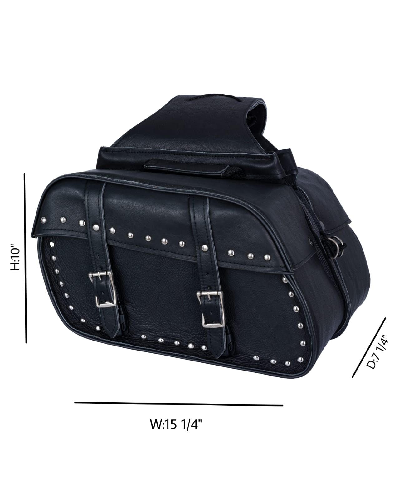 Black Motorcycle Leather Saddlebags with Studs