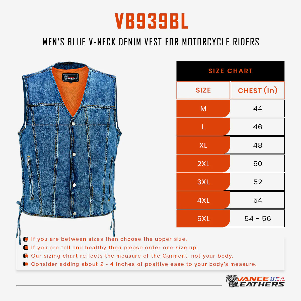 Men's Blue V-Neck Denim Vest for Motorcycle Riders