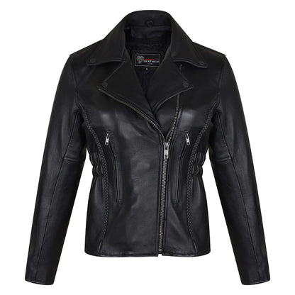 Ladies Premium Cowhide Braid and Stud Motorcycle Leather Jacket