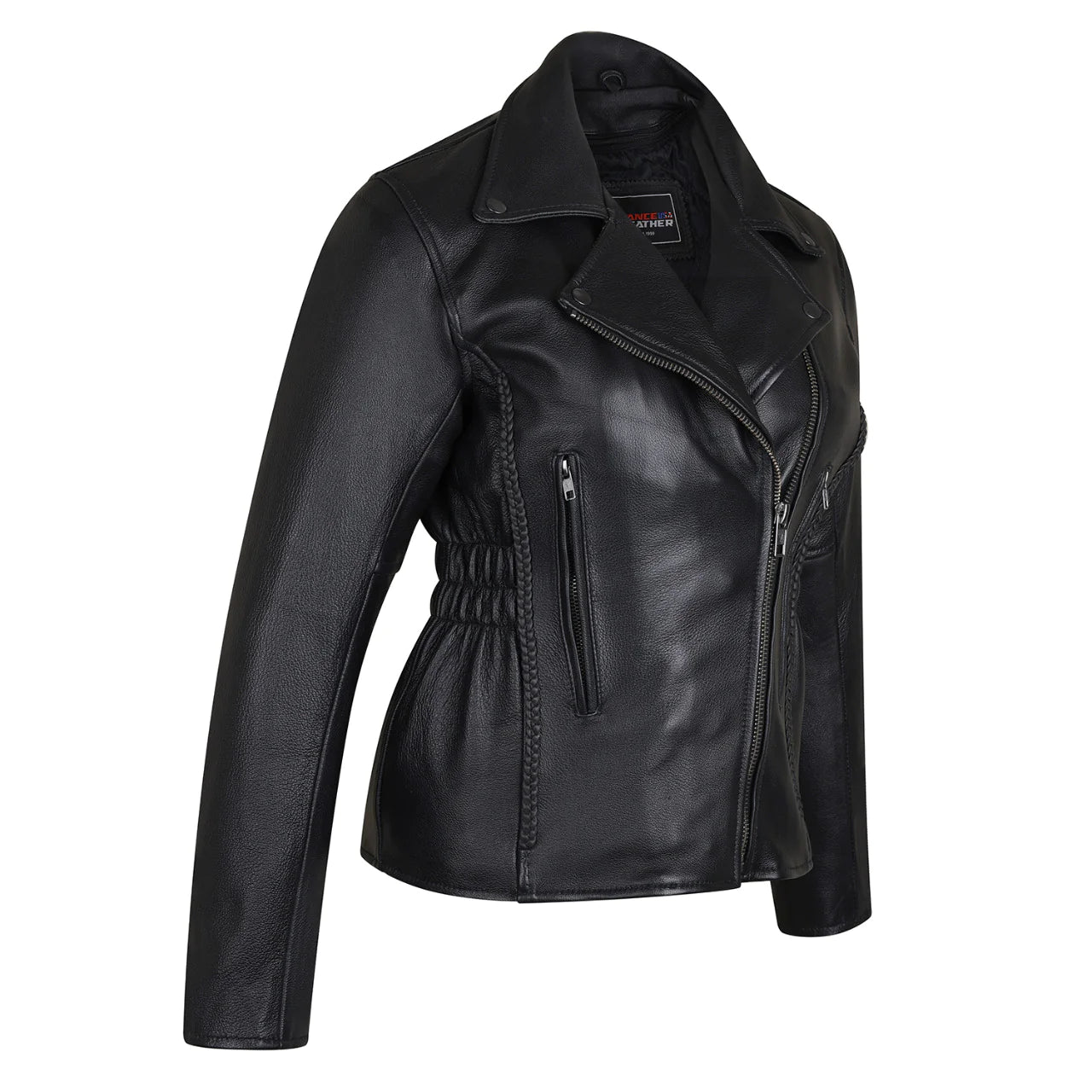 Ladies Premium Cowhide Braid and Stud Motorcycle Leather Jacket