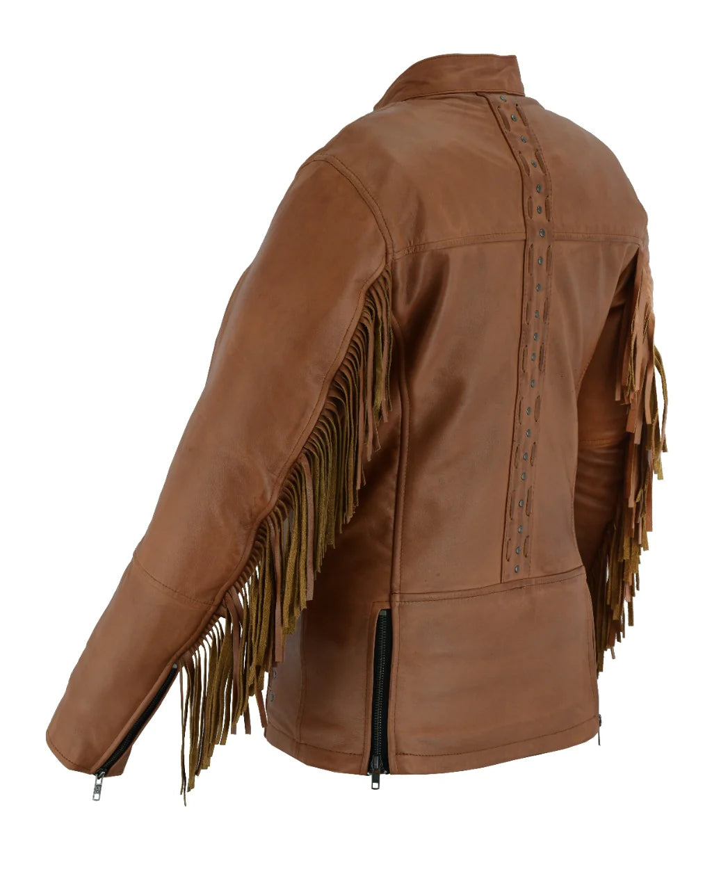 Ladies Brown Fringe and Rivet Leather Jacket