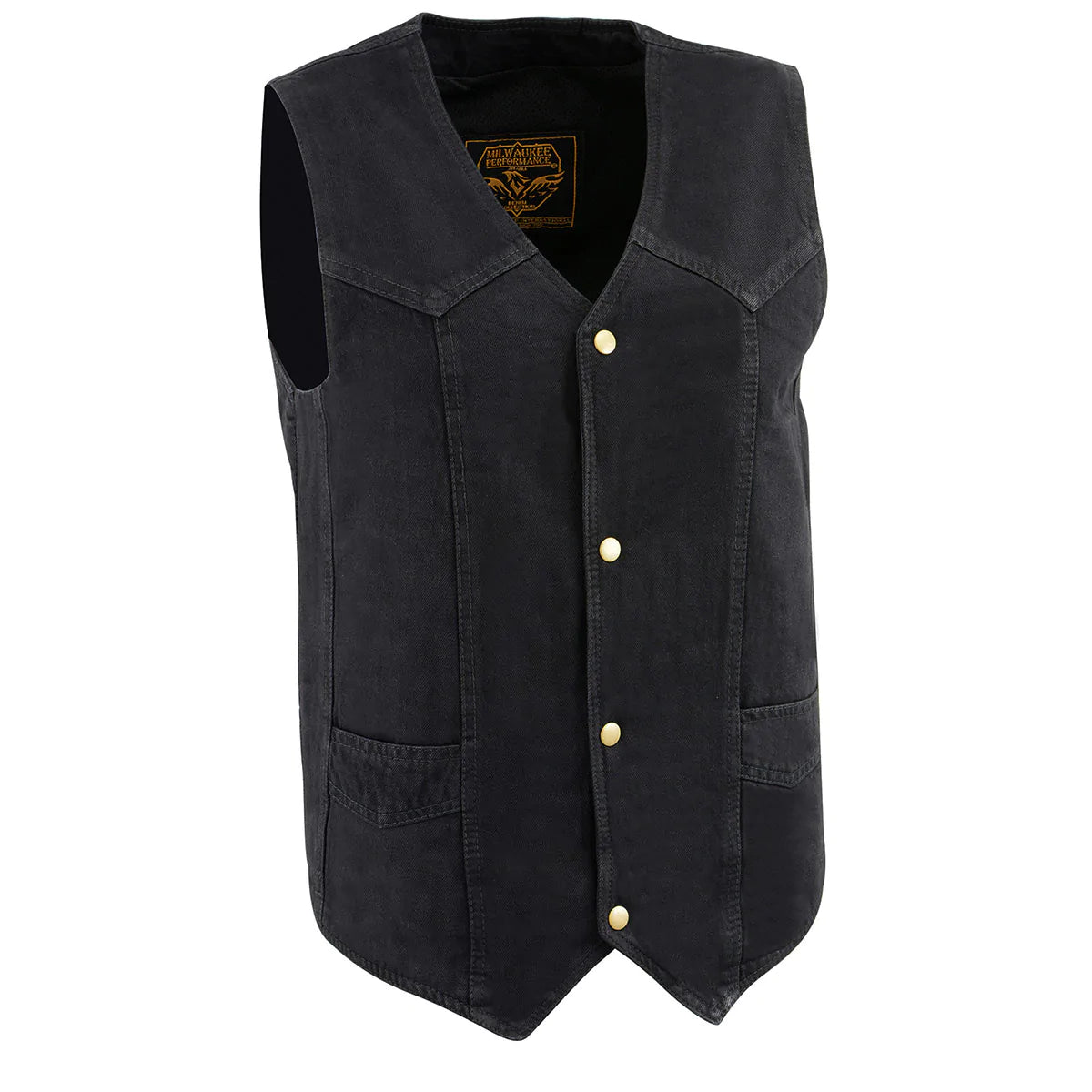 Men's Black Denim Classic Snap Front Biker Vest