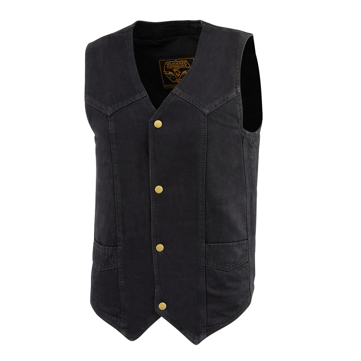 Men's Black Denim Classic Snap Front Biker Vest