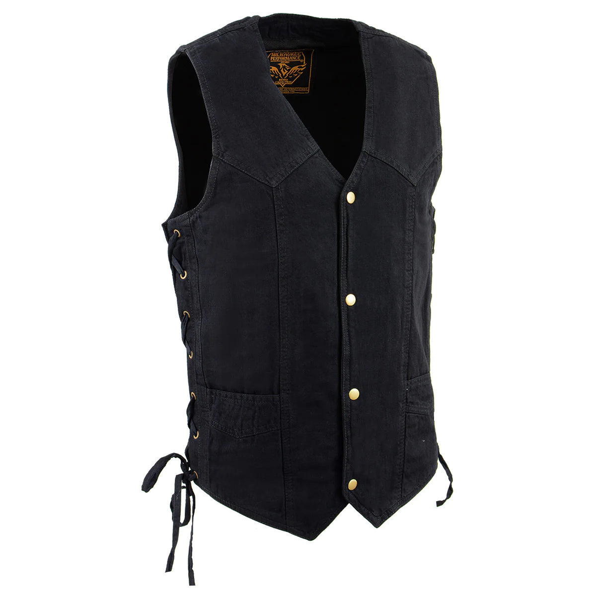 Men's Black Denim Classic Side Lace Snap Front Vest