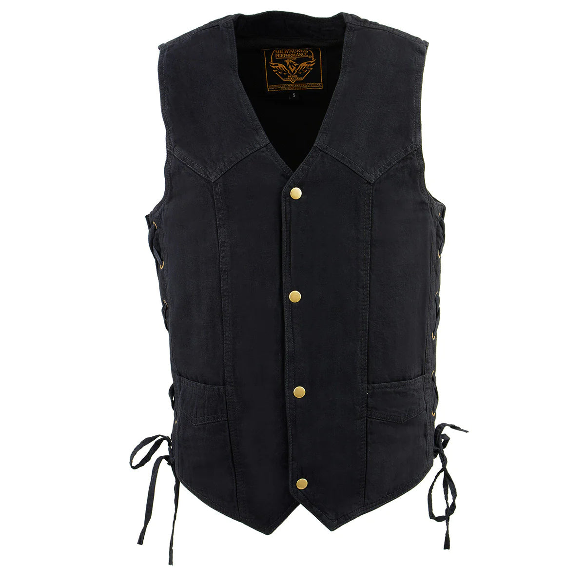 Men's Black Denim Classic Side Lace Snap Front Vest