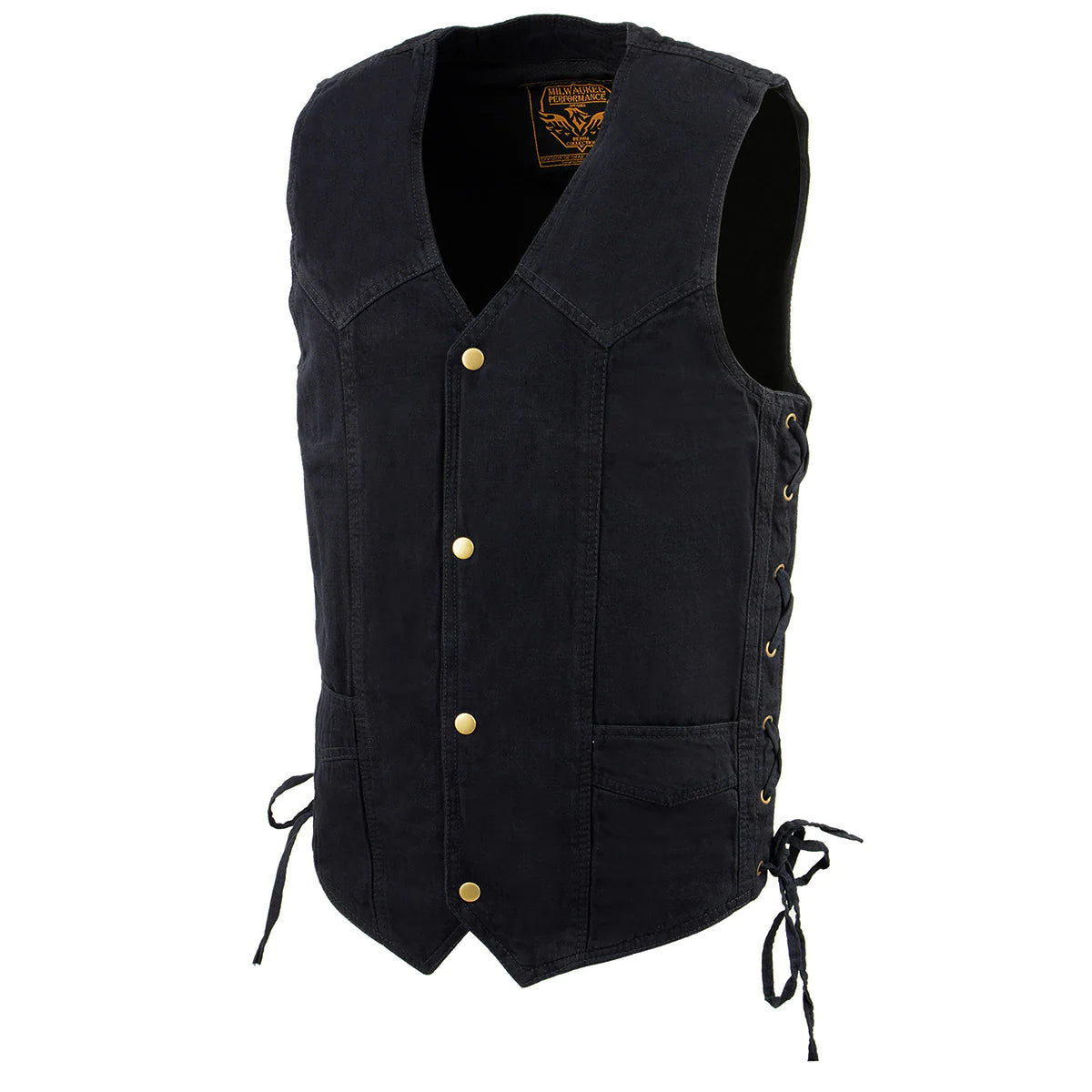 Men's Black Denim Classic Side Lace Snap Front Vest