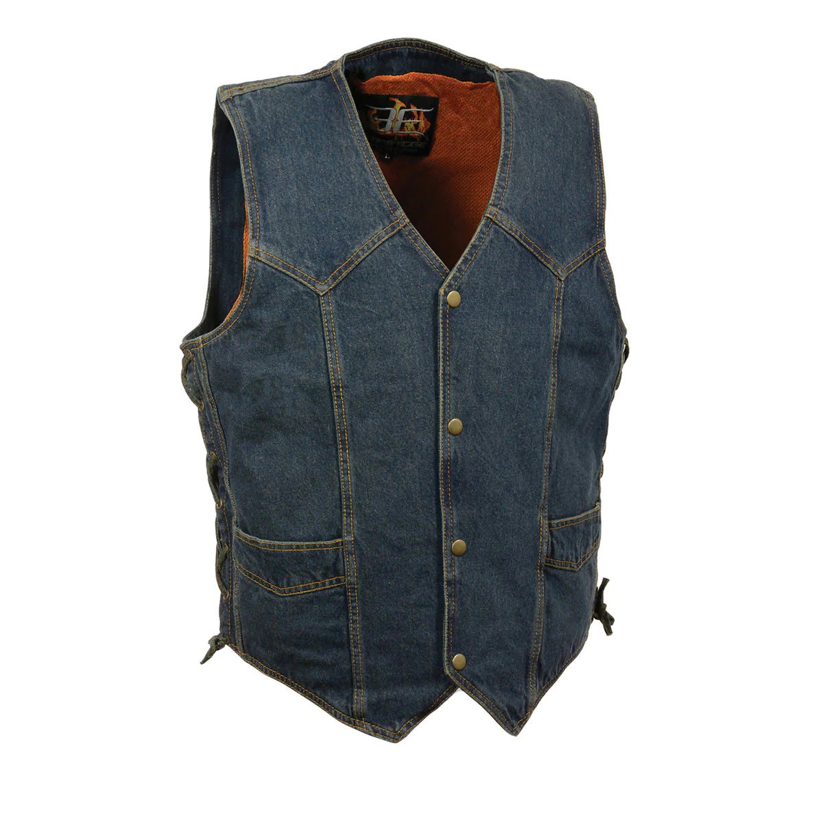 Men's Blue Denim Classic Side Lace Snap Front Vest