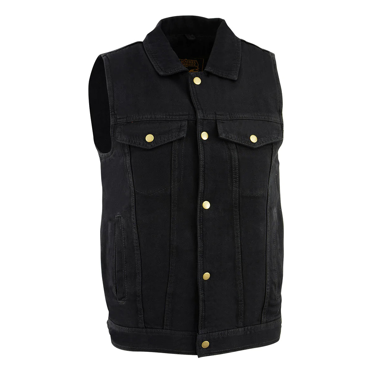 Men's Black Snap Front Denim Vest with Shirt Style Collar