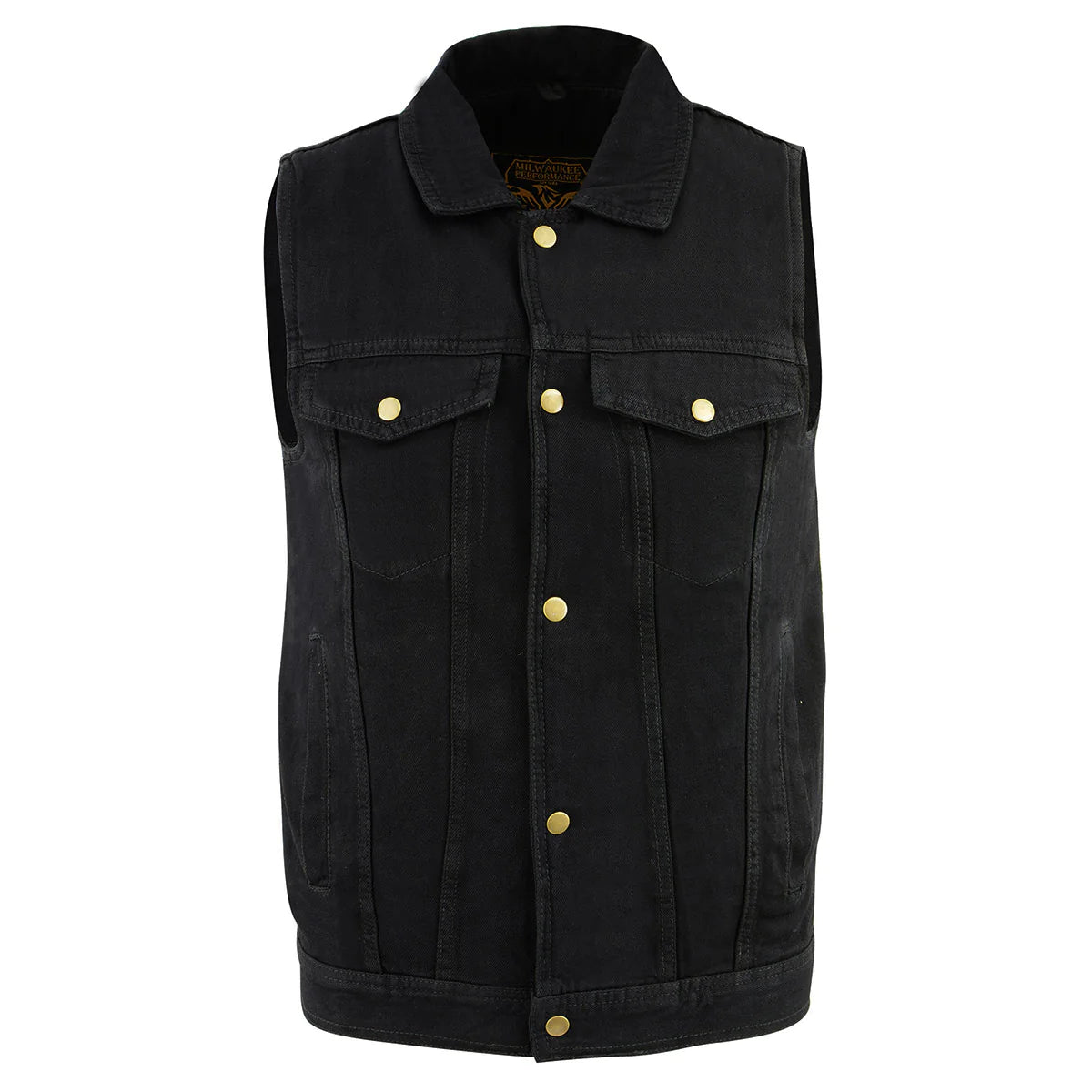 Men's Black Snap Front Denim Vest with Shirt Style Collar