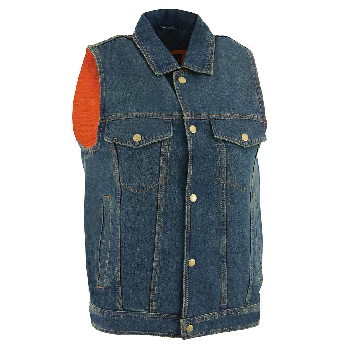 Men's Blue Snap Front Denim Vest with Shirt Collar