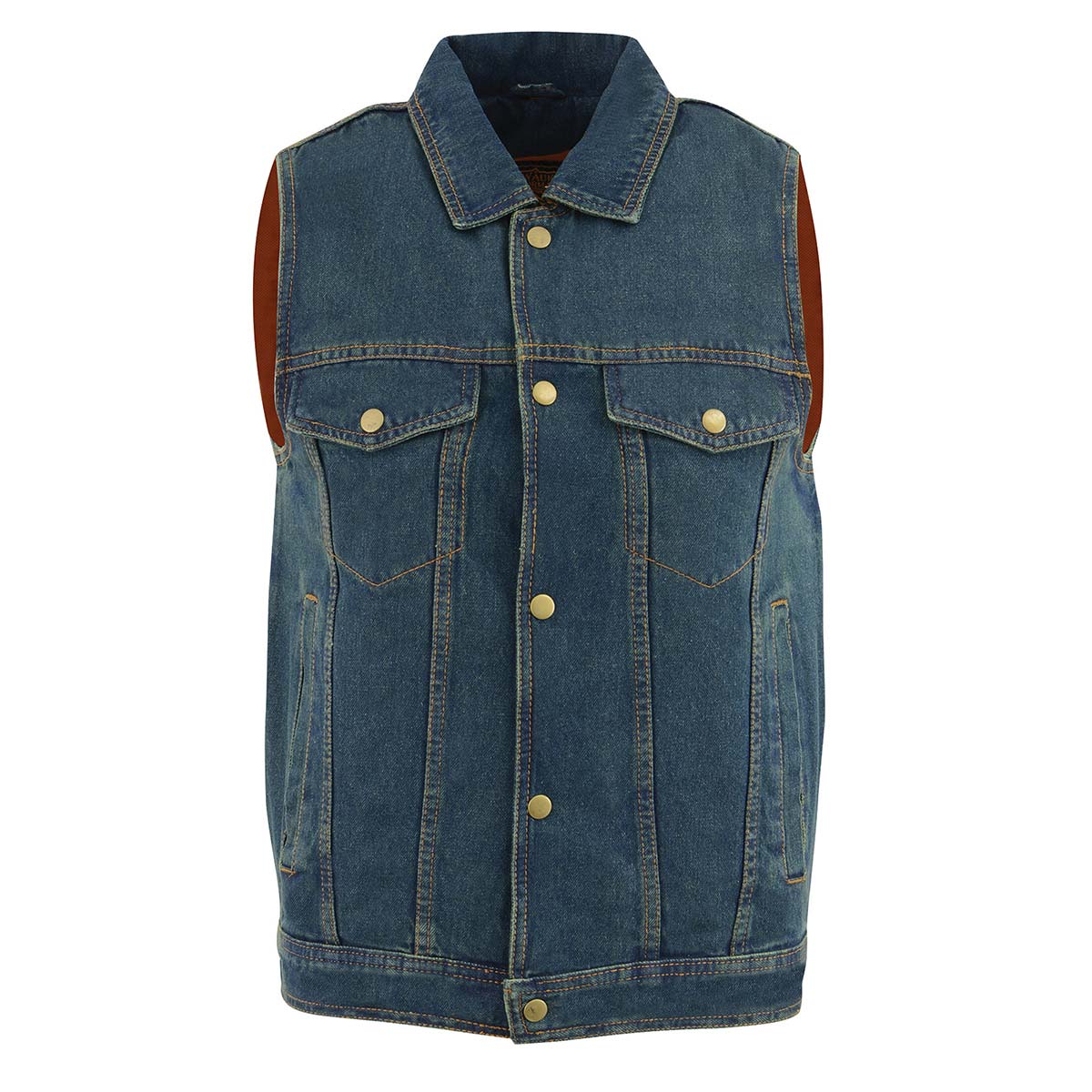 Men's Blue Snap Front Denim Vest with Shirt Collar