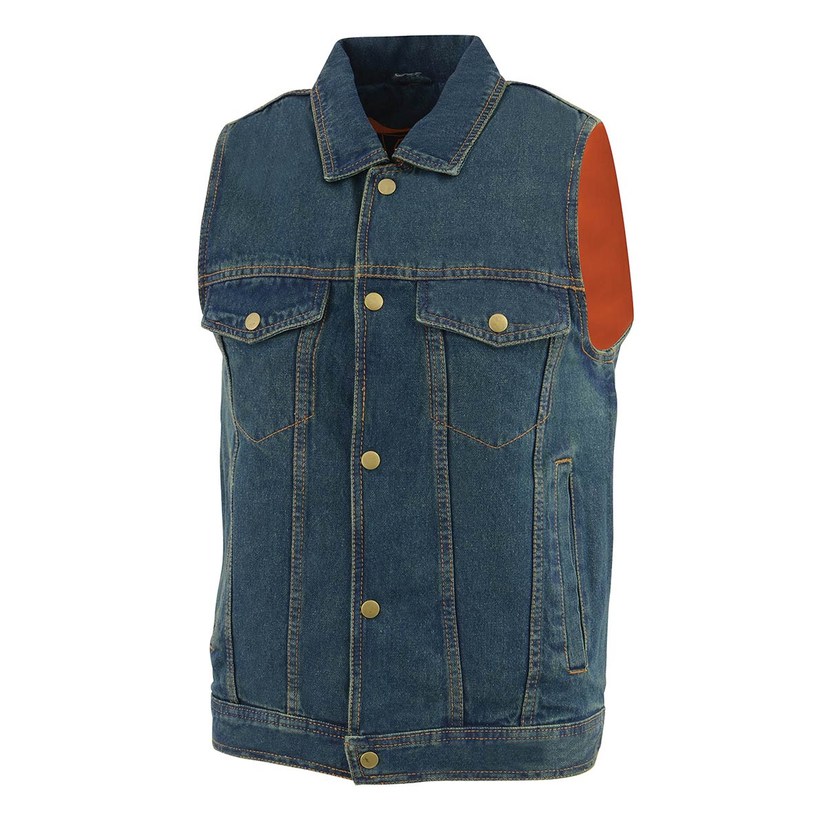 Men's Blue Snap Front Denim Vest with Shirt Collar