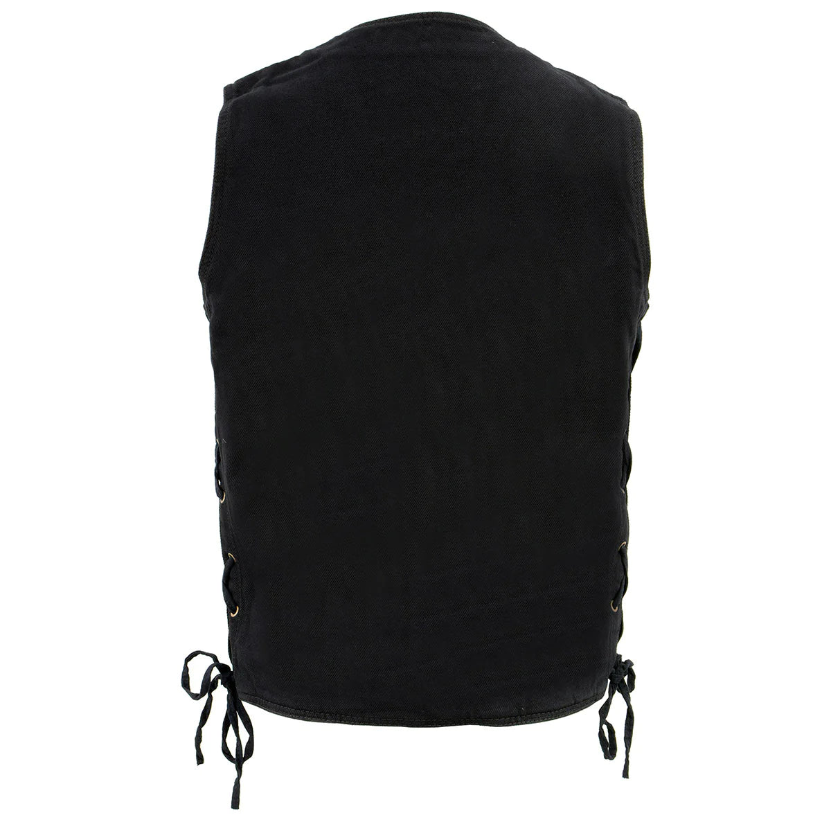 Men's Black Side Lace Denim Vest with Chest Pockets