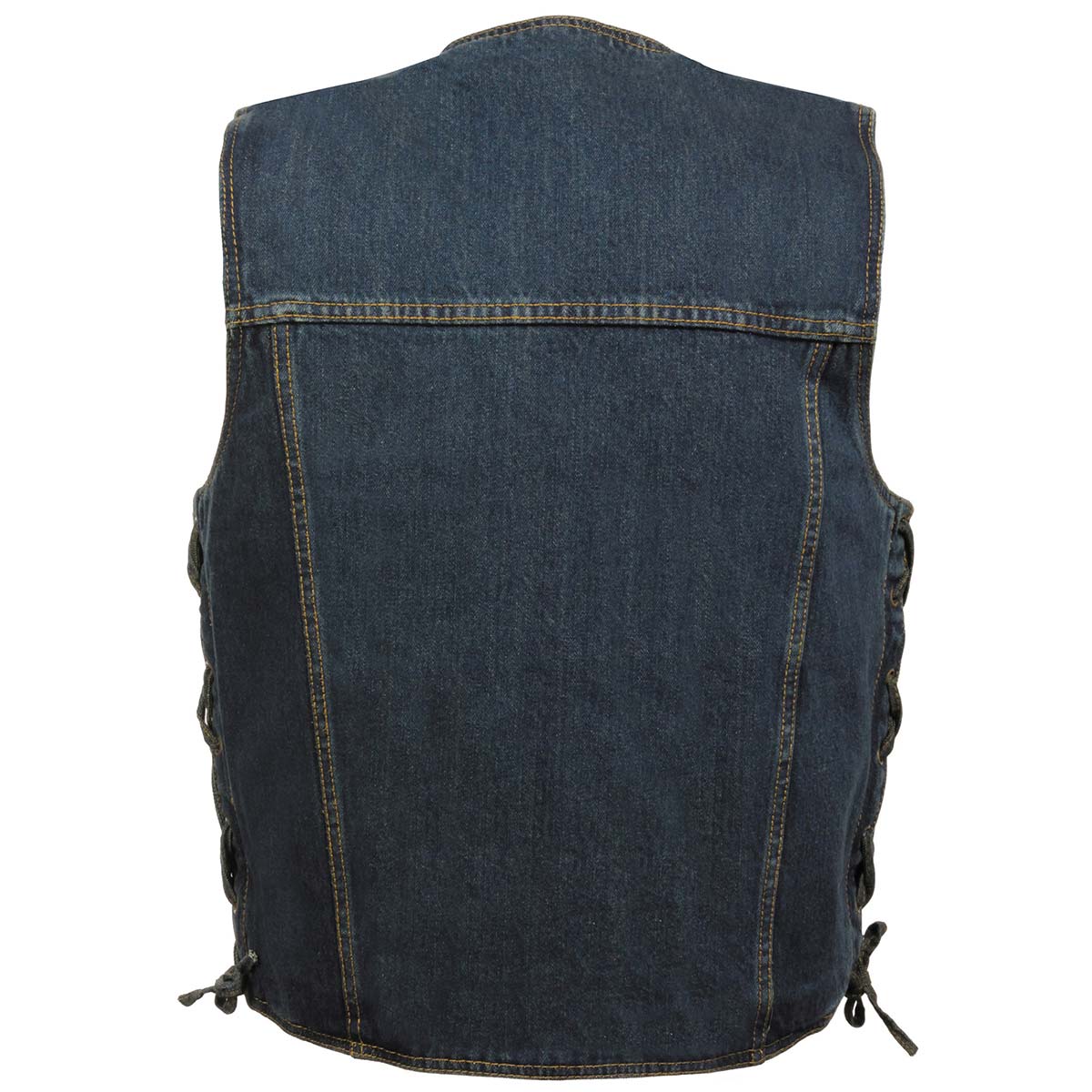 Men's Blue Side Lace Denim Vest with Chest Pockets