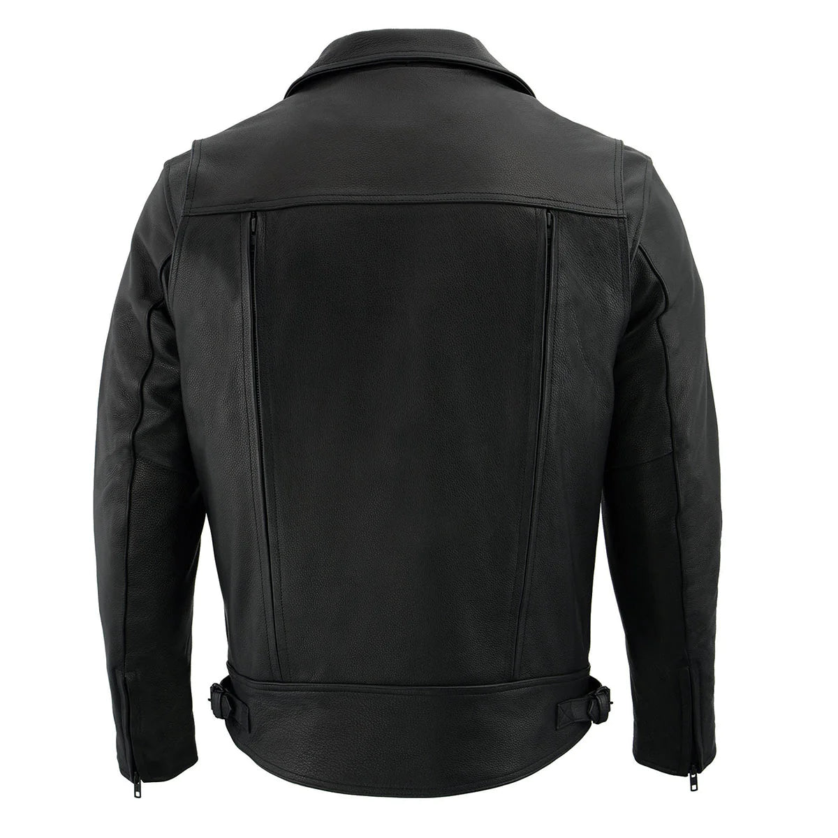 Men's Black 'Pistol Pete' Motorcycle Vented Leather Jacket with Utility Pockets-Tall Sizes