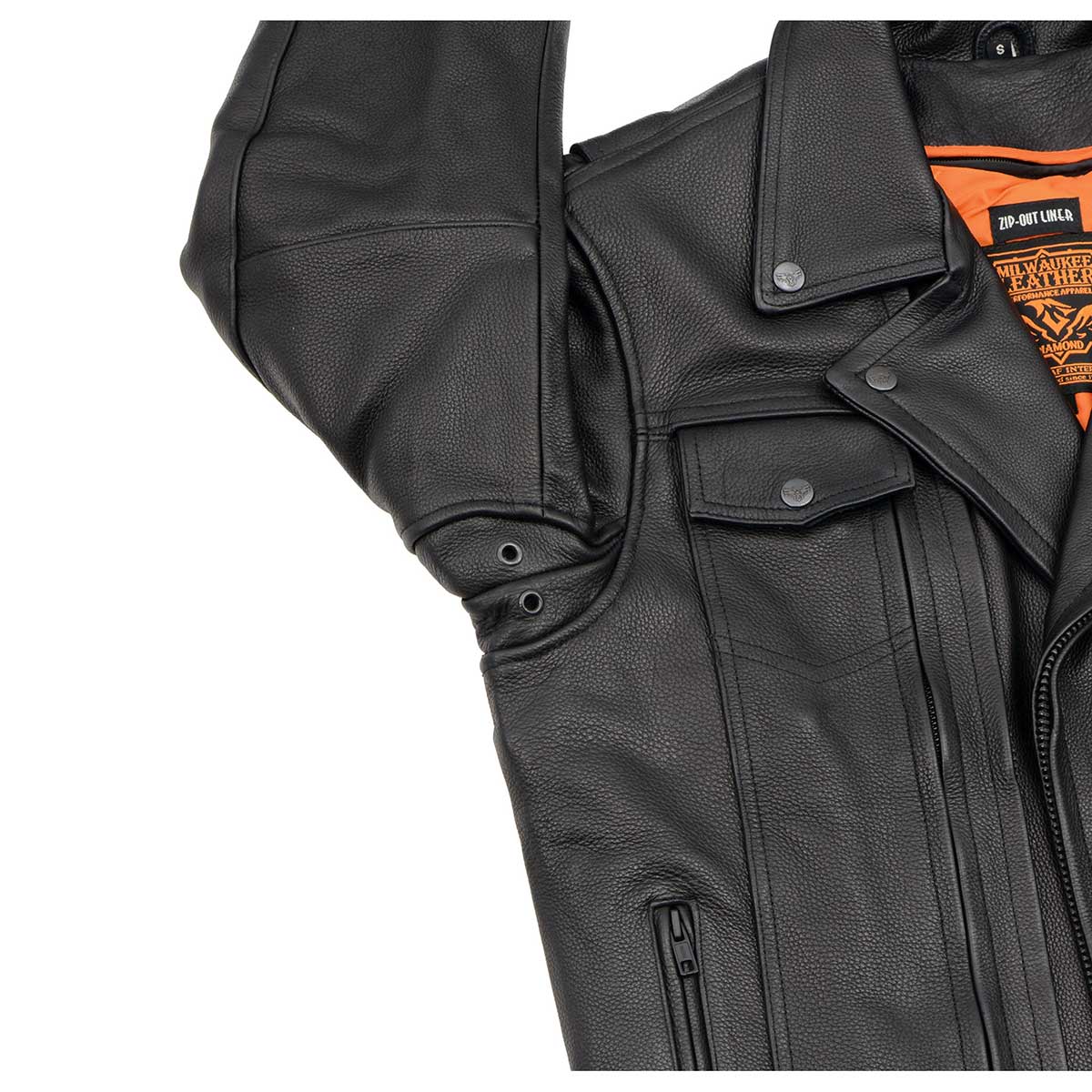 Men's Black 'Pistol Pete' Motorcycle Vented Leather Jacket with Utility Pockets-Tall Sizes