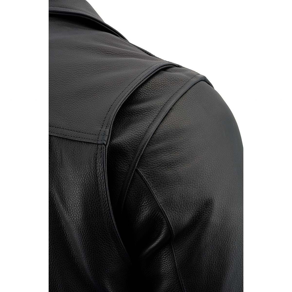 Men's Black 'Pistol Pete' Motorcycle Vented Leather Jacket with Utility Pockets-Tall Sizes